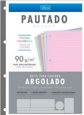 Bloco para Fichário Universitário Pautado 80 folhas 90 gramas Color Tilibra