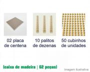 Brinquedo Pedagógico Material Dourado Individual em Plastico, com 62 Peças, Caixa Madeira, Carimbras