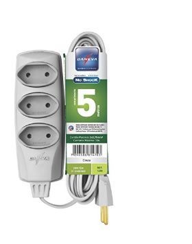 Extensão Elétrica 3 Tomadas 2 Pinos 10A com 5 metros 90° Ref.1466 No Shock Daneva Grafite