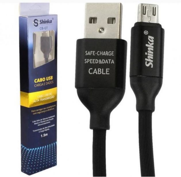 Cabo Carregador USB x V8 Micro USB 2.1A Metal com 1 metro Shinka