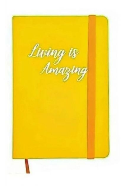 Caderno de Anotações "Living Is Amazing" Amarelo A5 Sem Pauta