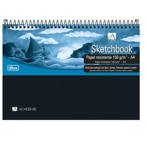 Caderno Universitário Espiral Capa Dura Sketchbook 50 Fls 150 grs A4 Academie Tilibra - Preto