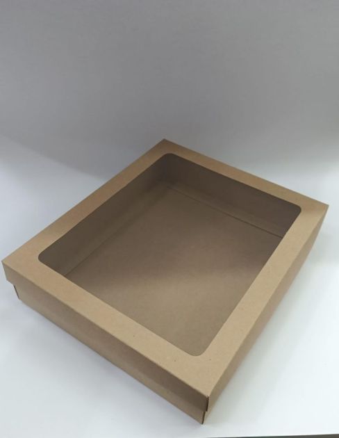 Caixa para Presente Kraft com Visor de Acetato 21cm x 25,5cm x 5cm