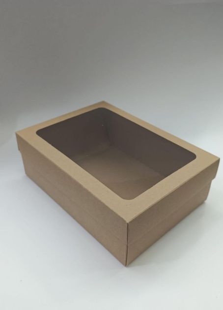 Caixa para Presente Kraft com Visor de Acetato 21cm x 15cm x 7cm