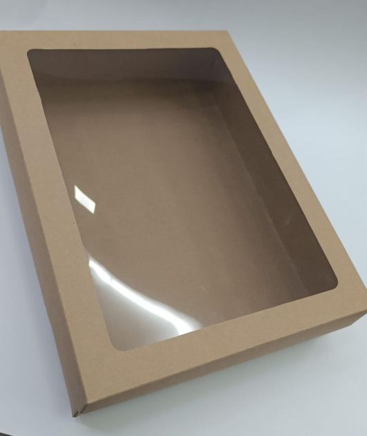 Caixa para Presente Kraft com Visor de Acetato 24cm x 32cm  x 7cm