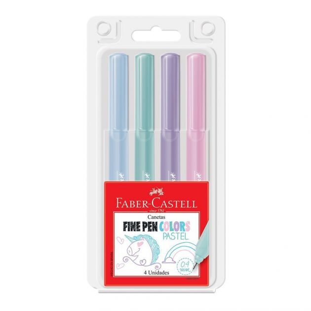 Caneta Hidrográfica Fine Pen Tons Pasteis com 4 cores 0,4mm Faber-Castell