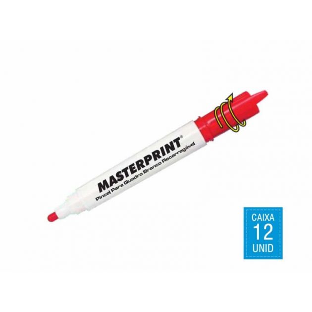 Caneta pincel para quadro branco recarregavel MP619 Vermelho Masterprint