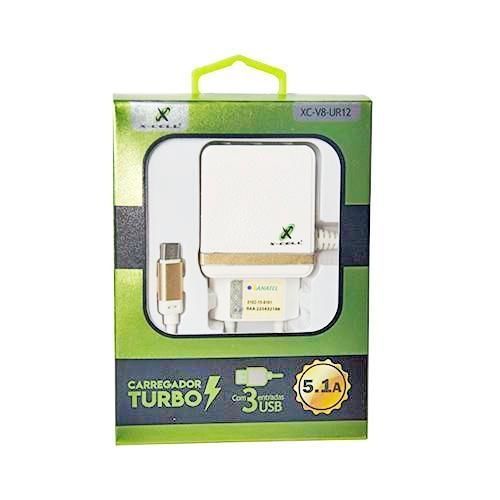 Cabo Carregador para V8 Turbo Micro USB 5.1A com 3 portas X-CELL