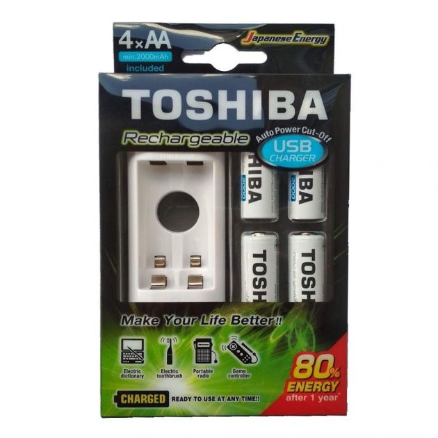 Carregador Toshiba para Pilhas Recarregáveis TNHC-6GME 4 AA//AAA +4AA