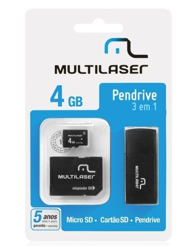 Kit 3 em 1: Pen Drive + Adaptador SD + Cartão De Memória Classe 4 com Trava de Segurança 4GB MC057 P