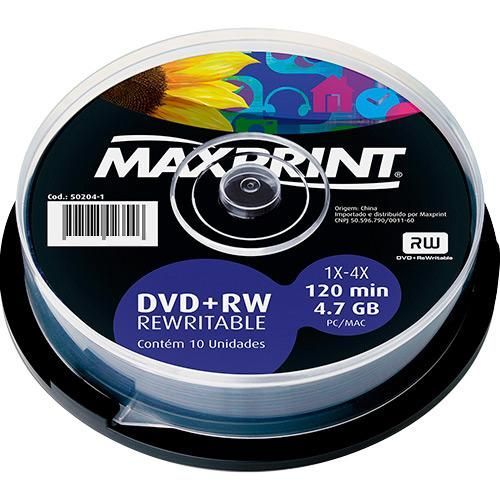 DVD-RW Maxprint tubo com 10 unidades