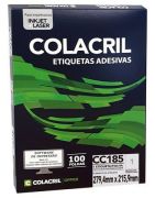 Etiqueta Colacril Inkjet + Laser 1 Etiqueta/Folha Carta com 100 folhas Ref. CC185