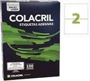 Etiqueta Colacril Inkjet + Laser 2 Etiquetas/folha A4 com 100 folhas Ref. CA4368