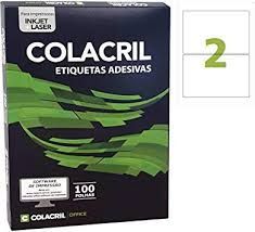 Etiqueta Colacril Inkjet + Laser 2 Etiquetas/folha A4 com 100 folhas Ref. CA4368
