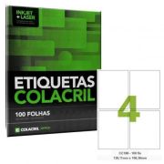 Etiqueta Colacril Inkjet + Laser 4 Etiquetas/folha Carta com 100 folhas Ref. CC188