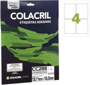 Etiqueta Colacril Inkjet + Laser 4 Etiquetas/folha Carta com 25 folhas Ref. CC288