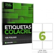 Etiqueta Colacril Inkjet + Laser 6 Etiquetas/folha Carta com 100 folhas Ref. CC184