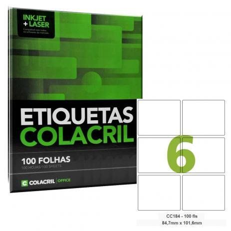 Etiqueta Colacril Inkjet + Laser 6 Etiquetas/folha Carta com 100 folhas Ref. CC184