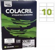 Etiqueta Colacril Inkjet + Laser 10 Etiquetas/folha Carta com 100 folhas CC183