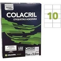 Etiqueta Colacril Inkjet + Laser 10 Etiquetas/folha A4 com 100 folhas Ref. CA4350