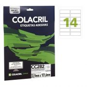 Etiqueta Colacril Inkjet + Laser 14 Etiquetas/folhas Carta com 25 folhas Ref. CC282