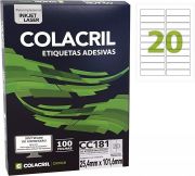 Etiqueta Colacril Inkjet + Laser 20 Etiquetas/folha Carta com 100 folhas Ref. CC181