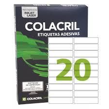 Etiqueta Colacril Inkjet + Laser 20 Etiquetas/folha Carta com 250 folhas