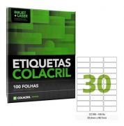 Etiqueta Colacril Inkjet + Laser 30 Etiquetas/folha Carta com 100 folhas Ref. CC180