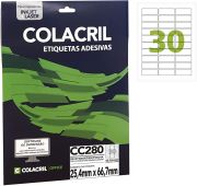 Etiqueta Colacril Inkjet + Laser 30 Etiquetas/folha Carta com 25 folhas Ref. CC280