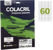Etiqueta Colacril Inkjet + Laser 60 Etiquetas/folha Carta com 10 folhas Ref. CC089