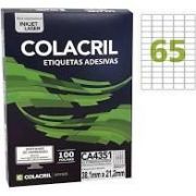 Etiqueta Colacril Inkjet + Laser 65 Etiquetas/folha A4 com 100 folhas Ref. CA4351