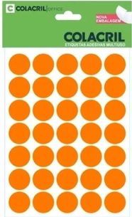 Etiqueta Adesiva Redonda Cartela 19mm Laranja Fluor Ref.6001LF com 210 etiquetas