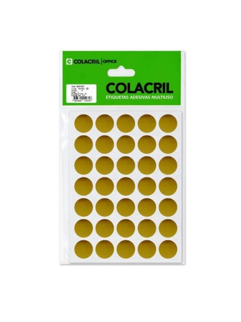 Etiqueta Adesiva Redonda Cartela 19mm Ouro Ref.6001OU com 210 etiquetas