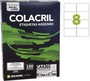 Etiqueta Colacril Inkjet + Laser 08 Etiquetas/folha A4 com 100 folhas Ref. CA4365