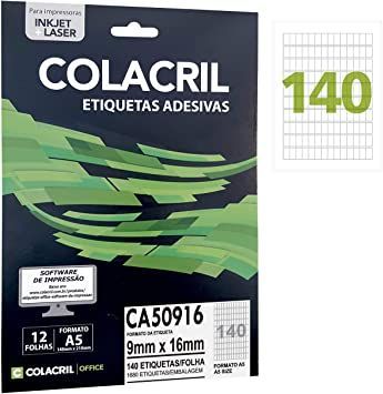 Etiqueta Colacril Inkjet + Laser 140 Etiquetas/folha A5 com 12 folhas Ref. CA5 50916