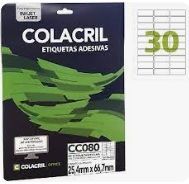 Etiqueta Colacril Inkjet + Laser 30 Etiqueta/folha Carta com 10 Folhas Ref. CC080