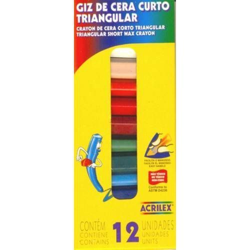 Giz de cera Acrilex com 12 unidades triangular curto 45 grs