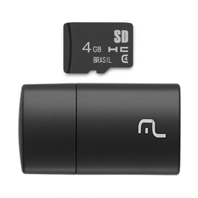 Kit 2 em 1: Leitor USB + Cartão de Memória micro sd Classe 4 4GB MC160 Multilaser
