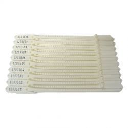 Lacres de Segurança plastico numerados branco 23 cm pct c/ 100 unidades Plastef