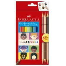 Lápis de Cor Faber-Castell com 12 Cores + 3 Caras & Cores Tons de Pele