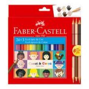 Lápis de Cor Faber-Castell com 24 Cores + 3 Caras & Cores Tons de Pele