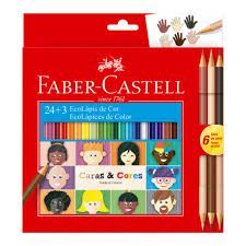 Lápis de Cor Faber-Castell com 24 Cores + 3 Caras & Cores Tons de Pele