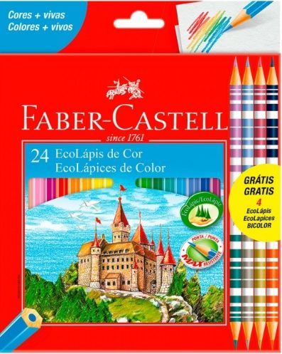 Lápis de Cor Faber-Castell com 20 Cores + 4 Bicolores