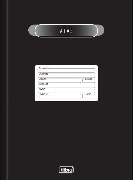 Livro Ata Capa Dura Preta sem Margem e com Pauta 200 folhas 37A Tilibra