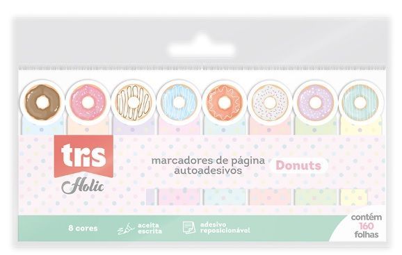 Marcador de Páginas com 160 marcadores Holic Fofurices Donuts Tris