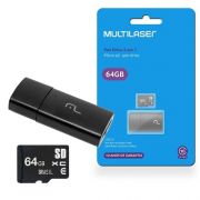 Kit 2 em 1: Leitor USB + Cartão de Memória Classe 10 64GB MC164 Multilaser