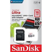 Cartão de Memória Micro SD Ultra Class 10 16gb Full Hd 80 MB/s com Adaptador Sandisk