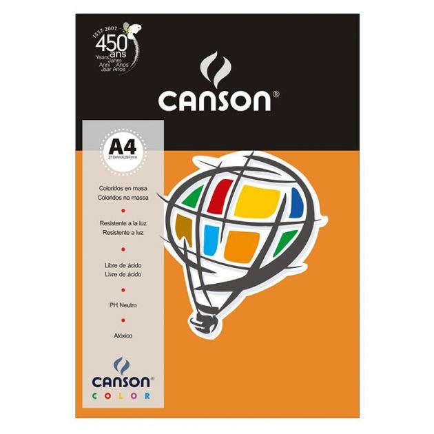 Papel Color Canson A4 120g 15 Folhas Laranja Ref 66661218