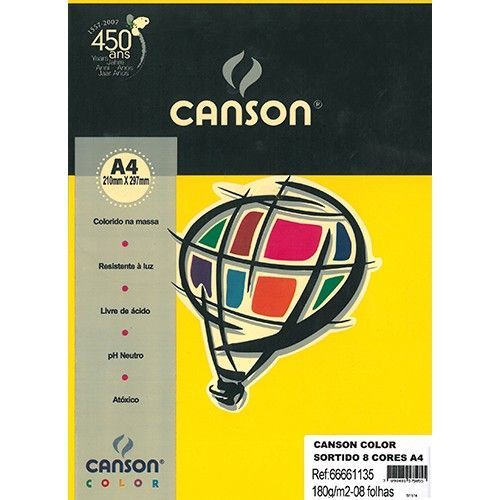Papel Color Canson A4 180g 8 Folhas Cores Variadas Ref 66661135