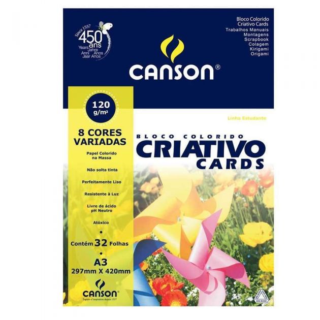 Papel Color Canson Criativo A3 120g 32 folhas 8 Cores Variadas Ref 66667161
